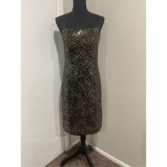 Marc Bouwer Black & Gold Sequined Dress Size 10 - Picture 1 of 12
